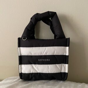 Sephora Black and White Striped Cosmetic Bag